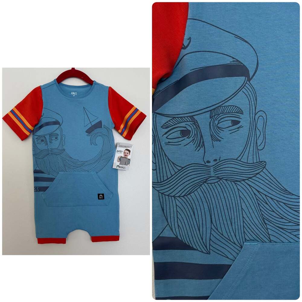 RAGS Discontinued Limited Edition Captain/Sailor Beard Short-Sleeve Romper